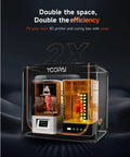 Dual Resin 3D Printer Enclosure With Vent Kit And LED Light Odor Busting Dustproof And Noise Reduction Large Internal Space 30 In By 19.7 In By 28.3 In Fits LCD Resin UV Printers, showing two printers inside.