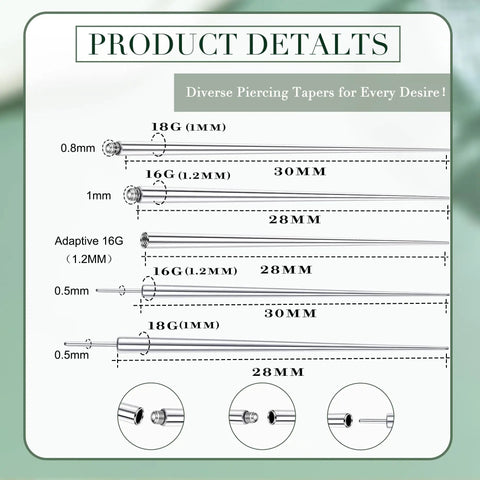 Diagram showing sizes for Piercing Taper Pliers Ball Grabber Tool Kit For Hassle-Free Jewelry Changes Curved And Straight Forceps
