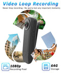 Wearable Mini Body Camera With 1080P HD Video And Audio, 64GB Card Included, pocket sized DV camcorder with loop recording feature.