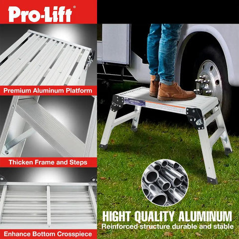 Heavy Duty Aluminum Step Ladder And Portable Workbench With Non Slip Platform Folding Stepstool Built Tough To Handle Four Hundred Pounds Without Breaking A Sweat For Auto Detailing And Handyman Projects