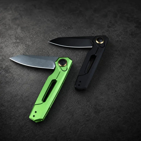 Green Go To EDC Folding Knife With Aluminum Handle, Ultra Lightweight 60G, 7 Cm Reverse Tanto Blade, Stonewashed Finish