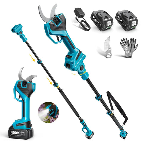 2 In 1 Electric Pole Pruner With 4 Mode Adjustable Cut And 2 Point 2 Inch Diameter, cordless pruning shears with brushless motor.