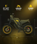 Side view of 2000W Fat Tire Electric Bike With Removable 48V 25Ah Battery Full Suspension And Dual Hydraulic Brakes 32 MPH Max Speed 20 Inch Dirt Bike For Commuting And Off Road