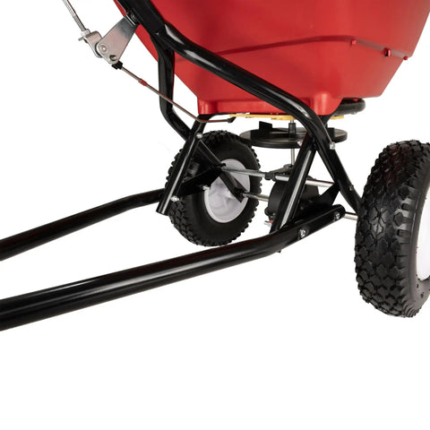 Tow Behind 150Lb Broadcast Spreader For Fertilizer And Seed With Easy Flow Control Adjustable Settings Non Skid Tires Perfect For Garden Tractors
