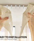 Plastic White 29mm Traverse Rod Slides and Metal Curtain Hooks Set, Snap In Curtain Track Gliders for Easy Drapery Replacement, 50 Pcs, DIY Home Upgrade installed on curtains