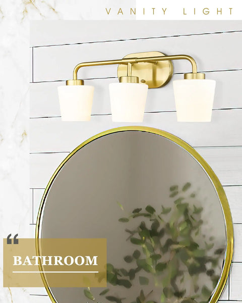 Brushed Gold Bathroom Vanity Light With Milk White Glass Shades 3 Light Farmhouse Brass Sconce Over Mirror Wall Mount Bath Fixture For Dope Modern Rustic Vibe