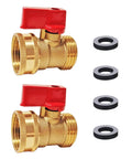 Heavy Duty Brass Garden Hose Shut Off Valve Three Quarter Inch GHT Big Flow Easy Turn On Off 2 Pack With 4 Pressure Washers Solid Metal Handle No Tools Needed Perfect For Lawn Irrigation And Garden Hose Connector, two brass valves with washers