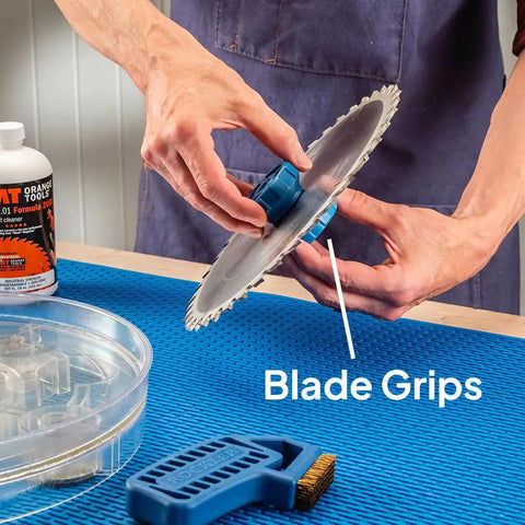 Using Pro Grade Saw Blade Cleaning Kit For Circular Table And Miter Saws 6 1/4 To 12 Inches with blade grips