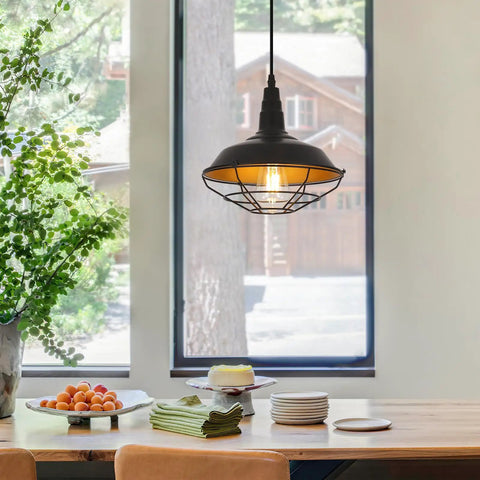 Farmhouse Industrial Pendant Light 2-Pack, 10.2-Inch Black Pendant Lights for Kitchen Island, over dining table