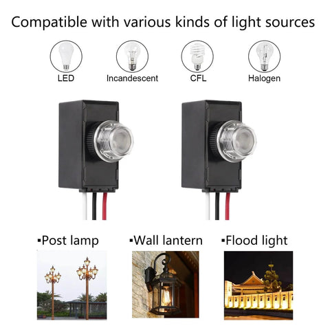2 Pack Dusk To Dawn Photocell Sensor For Outdoor Lighting 120 To 277V Auto On Off Switch compatible with various light sources