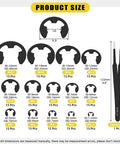 Chart showing Black E Clip Assortment Kit With 14 Sizes External Retaining Rings 1.5mm to 22mm and tweezers for auto hobbyists.