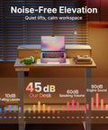 Compact Electric Standing Desk With Two Drawers 32x21 Inch Workstation showing noise levels below 45 dB in home office