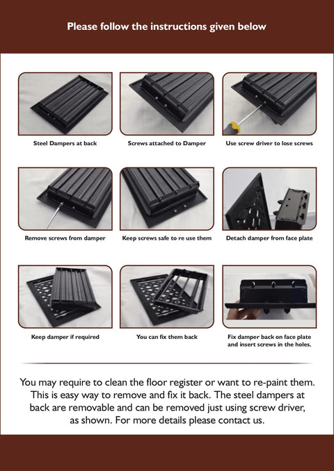 Instructions for Decorative Cast Aluminum Floor Register 10 By 12 Tudor Mushroom Design With Adjustable Dampers Black Finish Built To Last Air Vent Cover For Floors Walls And Ceilings VR100.