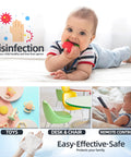 Infant playing, toys on floor, disinfection benefits, and Grab-and-Go Multi-Purpose Nonwoven Cleaning Wipes large pre-saturated.