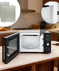 Microwave with open door showing Two Pack Microwave Waveguide Covers Replacement 4.7 By 3.9 Inch Mica Sheets on kitchen counter