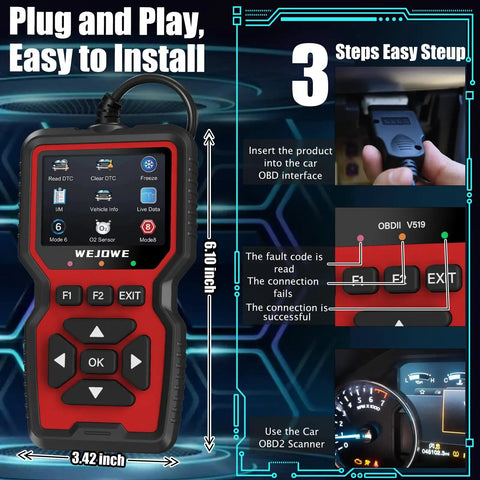 Upgraded OBD2 Scanner Diagnostic Tool With Code Reader And Reset, Auto Check Engine Light Modes 6 And 8, IM Readiness