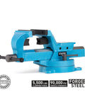 Ultimate Grip 4-Inch Bench Vise With 360 Degree Swivel Base, 90,000 PSI Forged Steel, 5,500 Lbs Clamping Force, blue finish