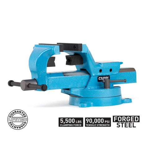 Ultimate Grip 4-Inch Bench Vise With 360 Degree Swivel Base, 90,000 PSI Forged Steel, 5,500 Lbs Clamping Force, blue finish