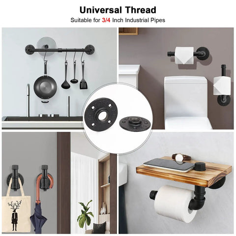 Straight Up Heavy Duty Black Pipe Flange Fitting Set For Wall Mount Towel Bar, Vintage Rustic Farmhouse Decor, Built Like A Tank Malleable Iron DIY Threaded Holder, 2 Pack Top Notch Quality with kitchen and bathroom setups.