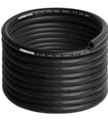 Beefy Three Eighths Inch Fuel Hose With Push Lock NBR Rubber SAE 30R7 25Ft High Pressure Line coiled, black textured surface