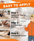 Steps for using Heavy Duty Double Sided Carpet Tape 2 Inch By 30 Yards For Rugs, Hardwood Floors, Tile And More, Anti Slip Rug Grip.