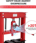 20 Ton Benchtop Hydraulic Press for Metalworking and Bearing Removal, heavy duty H frame with safety valve close-up