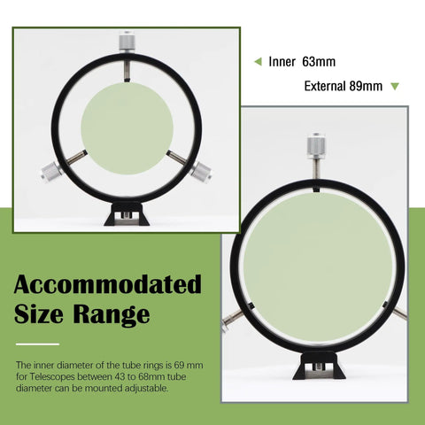 Adjustable Guiding Scope Ring Set With Plate, 90mm Inner Diameter, Pair, Fits 63 To 89mm Telescopes Or Finders