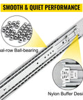 Heavy Duty 60 Inch Locking Drawer Slides Built Tough As Nails With Ball Bearings and nylon buffer for smooth performance.