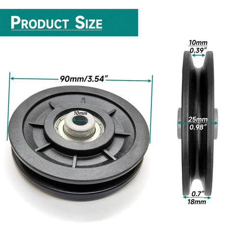 Beefed Up 90mm Gym Pulley Wheel With Wear Resistant Nylon Bearing And 6202Z Metal Bearing Fits 7mm Cables For Cable Machines Smith Machines Home Gym Replacement Part, product size view