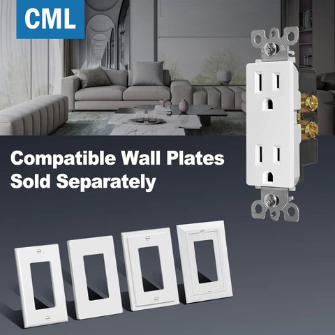 50 Pack Decorator Style Duplex Outlet Receptacle, 15 Amp 125 Volt, Non Tamper Resistant, 2 Pole 3 Wire, White UL Listed in room