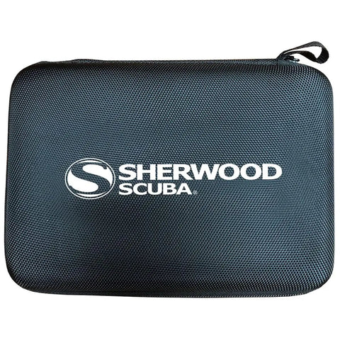 Sherwood Scuba black mesh gear case with zipper featuring company logo on the front.