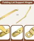 2 Pack Folding Lid Support Hinges 180 Degree Rotatable Brass Lid Stay Hinge For Cabinets Wardrobes Jewelry Boxes Cupboards And Storage Shelves Gold Tone 4.3 By 0.4 Inches