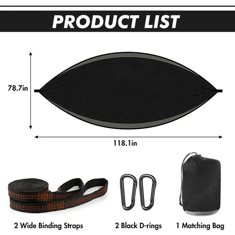 Diagram of Portable Double Camping Hammock With Tree Straps And Carry Bag 600Lb Nylon Outdoor Lounge components and dimensions