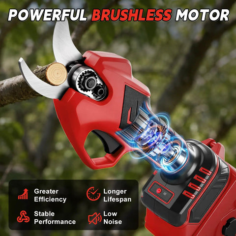 Close-up of the Rugged Electric Pole Pruner And Cordless Shears With Telescoping Rod showing powerful brushless motor.