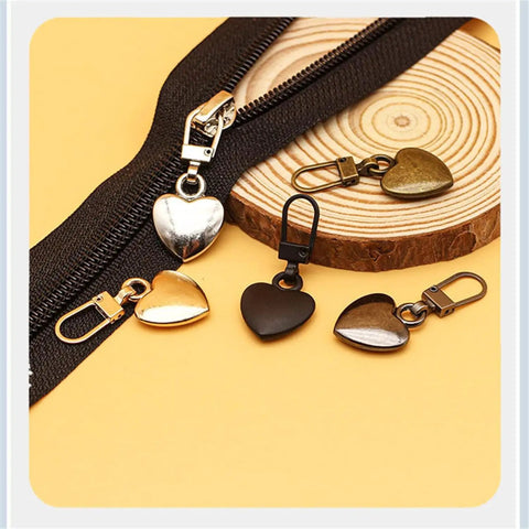 5 Pack Multicolor Heart Shaped Zipper Pull Replacements, Metal Zipper Tabs for Coats, Jackets, Pants, Luggage, Universal Fit