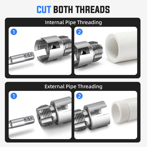 All In One Internal And External Pipe Threading Kit For One Half Inch Three Quarter Inch And One Inch PVC Pipes Heavy Duty Alloy Steel Electric Drill Compatible Includes Storage Case For Plumbing And Home Repair shown threading PVC pipe