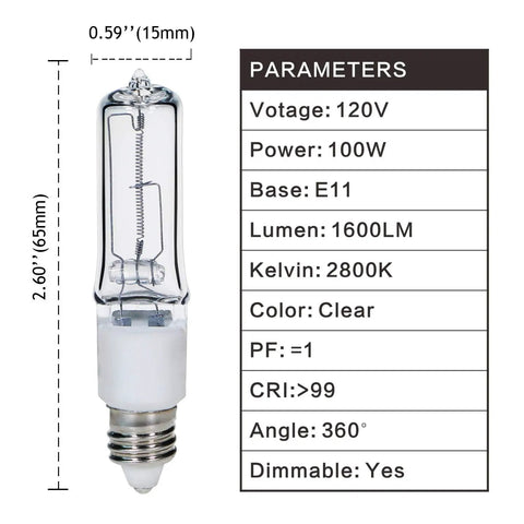 JDE11 120V 100W T4 Halogen Bulb E11 Base Dimmable 1600 Lumens 2800K Warm Clear Glass For Ceiling Fans Light Fixtures Replace E11 Bulb 4 Pack Ideal For Ceiling Fan Light Kits And Ceiling Fixtures