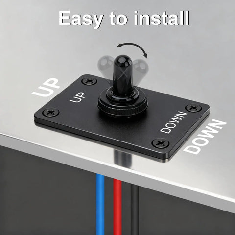 Momentary Toggle Switch 12V 30A SPDT 3 Pin On Off On Waterproof Marine Panel Mount With Cable Cap Weatherproof Construction Built For Boat Winch Auto Truck RV And Beefy Heavy Duty Ten Thousand Cycles. black panel mount switch with UP and DOWN labels