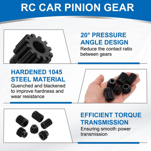 2 Pack 1.5 Mod Pinion Gear 12T 8mm Bore 1045 Hardened Steel with Black Surface Treatment, 20 Degree Pressure Angle