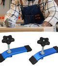 Solid Woodworking T Slot Clamps 2 Pack Heavy Duty Aluminum T Handle Quick Release For Router Drill Press And CNC Table Saw Jigs Panels with blue aluminum structure.