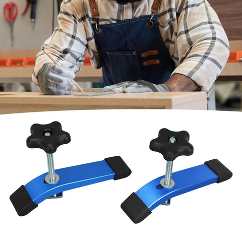 Solid Woodworking T Slot Clamps 2 Pack Heavy Duty Aluminum T Handle Quick Release For Router Drill Press And CNC Table Saw Jigs Panels with blue aluminum structure.