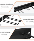 Close-up of Wall Mounted Ski Rack With Extra Boot Hooks, heavy-duty powder-coated steel with extended hooks.