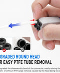 Solid Performer 4 In 1 PTFE Adapter Built For Bambu Lab showing upgraded round head for easy PTFE tube removal.