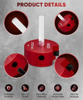 Red 2-Inch PVC Pipe Reamer Kit With 2-Inch Head, Fitting Saver features multiple views showing carbide insert and anodized aluminum body