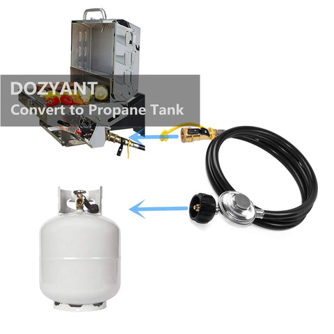 12 Foot Propane Hose With Regulator For RV Grills And Heaters with propane tank and quick connect adapter setup