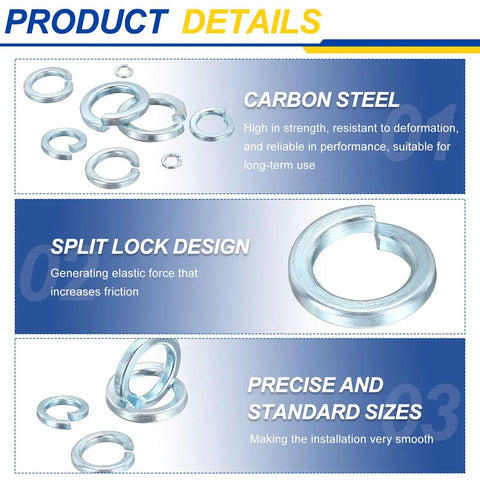Image showing Size 10 Split Lock Washers Set, 100 Count, Heavy Duty Carbon Steel Zinc Plated Spring Locking Rings details