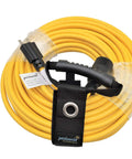 Heavy Duty 100 Foot NEMA 6-15 Extension Cord With 6-15P To 6-15R And 6-20R T Blade Female, 250V 20A, yellow cord coiled