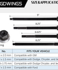 Long Reach Harmonic Balancer Installer Kit showing bolts and bearing with measurements and vehicle compatibility