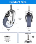 Heavy Duty Four Inch Stainless Steel Caster Wheels Built Tough With Side Lock Brake And Smooth Rolling Non Marking Rubber Swivel Casters showing product size with dimensions.