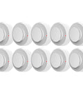 10 Pack Photoelectric Smoke Alarms With Rock Solid Ten Year Battery Life In Crisp White Finish showcasing flush white design.
